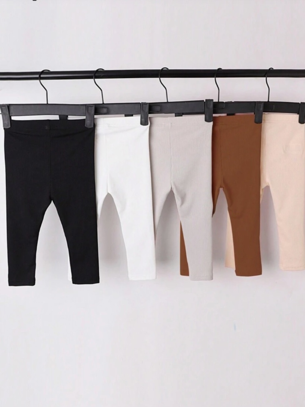 Kids High Stretch Thin Rib Fabric Leggings (Black, Grey, Beige, White, Tan)